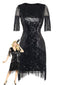 Schwarz 1920er Quasten Fransen Pailletten Gatsby-Stil Flapper Kleid