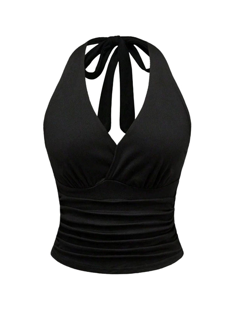 Schwarz 1980er-halter-wickel-top