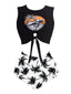 Schwarz 1980er Punk Taillen Tie Skeleton Strand Bikini Set