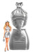 Silber 1980er Metallic Halter Rückenbindung Mini Kleid