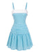 Himmelblaues 60er Kleid mit Patchwork und Karo