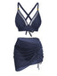 3PCS 1950er Uni Metall Knopf Bikini Set in Tiefblau