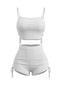 Weißes 40er Tankini-Set mit Spaghettiträgern und Raffung