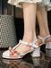 Vintage Mary Jane Sandalen mit floralem Muster, Schleife, runder Zehenpartie und T-Riemen – Vintage-Mode, Retro-Stil