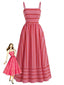 1930er Streifen Spaghetti Träger Cut-Out Gesmoktes Kleid