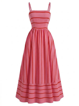 Gestreiftes Spaghettiträgerkleid aus den 1930er Jahren – Vintage-Kleid, Retro-Mode, Rockabilly