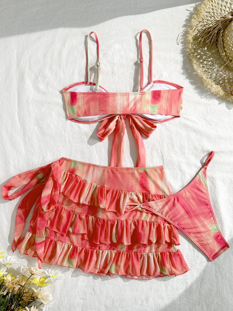 Rotes 60er Bikini-Set & Cover-Up mit Rüschen und gestuft