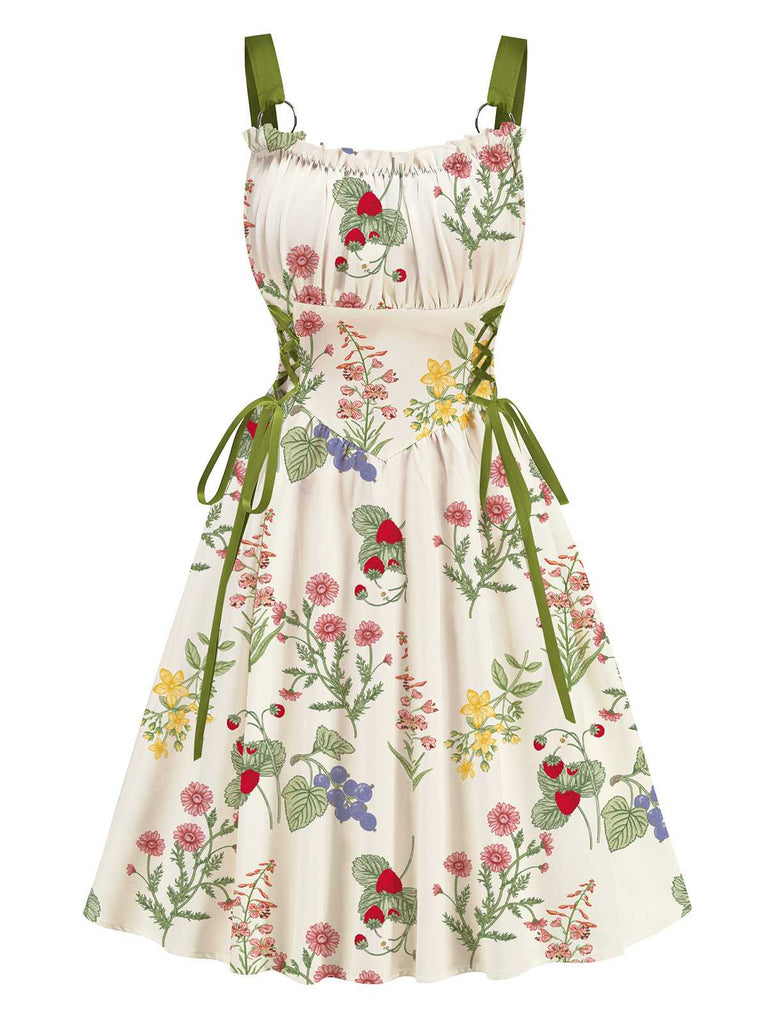 1950er Träger Blumen Schnürung Korsett Kleid