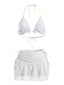 Weiß 1960er Rüschen Halter Bikini Set & Blumen Spitze Cover-Up