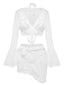 Weißes 70er Neckholder-Bikini-Set & Cover-Up mit Glockenärmeln