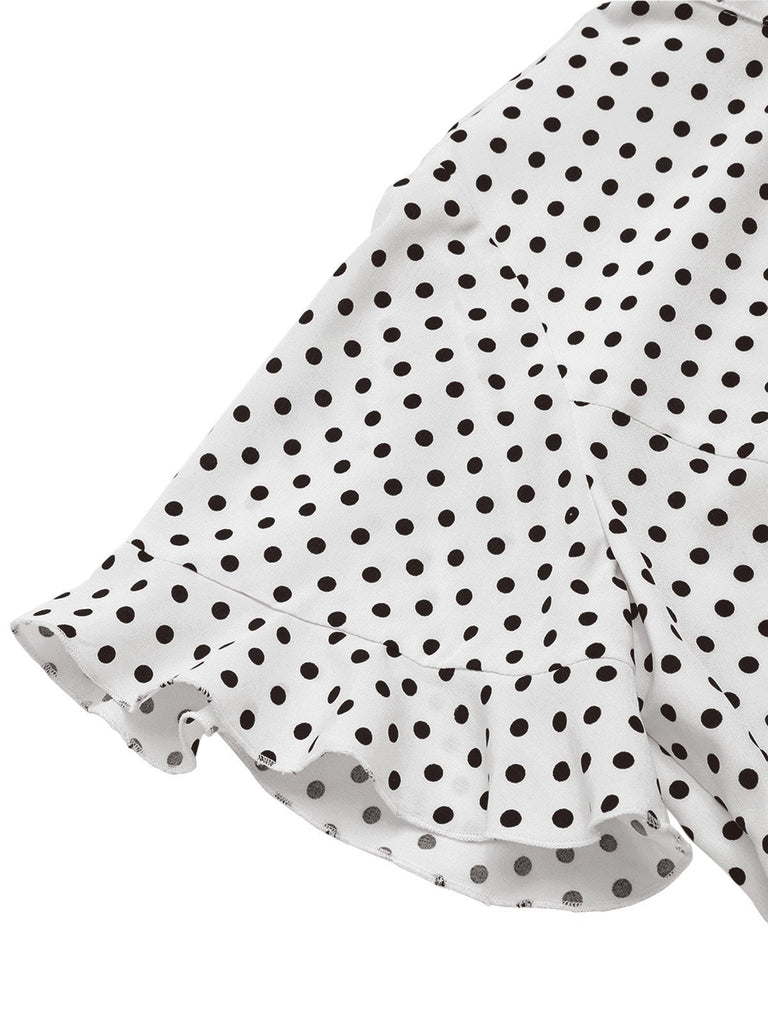 [Vorverkauf] Weiß 1930er Polka Dot Rüschen Meerjungfrauenkleid