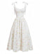 Weißes 40er Smockkleid mit Blumen und Bindeband