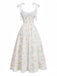 Weißes 40er Smockkleid mit Blumen und Bindeband