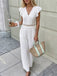 Weißer 50er Jumpsuit mit Flatterärmel und V-Ausschnitt