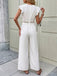 Weißer 50er Jumpsuit mit Flatterärmel und V-Ausschnitt