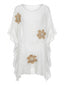 Weißes 60er Beach Cover-Up mit Blumen und Häkelarbeit