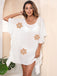 Weißes 60er Beach Cover-Up mit Blumen und Häkelarbeit