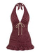 Weinrotes 40er Badekleid mit Polka-Dots und Neckholder