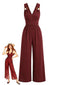Weinroter 50er Jumpsuit mit Hohe Taille und rückenfrei