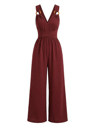 Weinroter 50er Jumpsuit mit Hohe Taille und rückenfrei