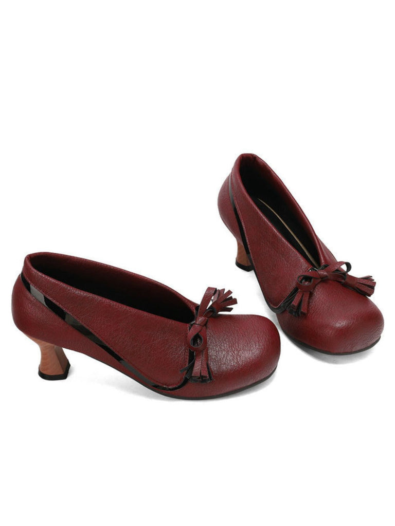 Retro Bogen PU Rundspitze Blockabsatz Schuhe