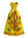 Gelbes 50er Trägerloses Swingkleid mit Sonnenblumen und Print