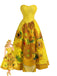 Gelbes 50er Trägerloses Swingkleid mit Sonnenblumen und Print