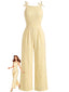 Gelber 50er Jacquard-Jumpsuit mit Blumen und Bindeband