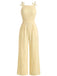 Gelber 50er Jacquard-Jumpsuit mit Blumen und Bindeband