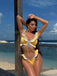 Gelbes 60er Bikini-Set mit Farbblock und Patchwork