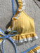 Gelbes 60er Bikini-Set mit Farbblock und Patchwork