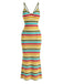 Mehrfarbiges 70er Boho Strick-Bodycon-Kleid mit rückenfrei