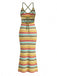 Mehrfarbiges 70er Boho Strick-Bodycon-Kleid mit rückenfrei