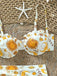 Gelbes 70er Bikini-Set mit Print und Himmlisch