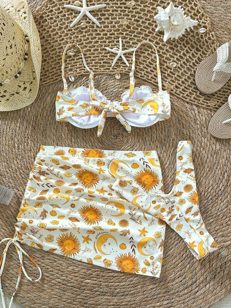 Gelbes 70er Bikini-Set mit Print und Himmlisch