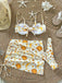 Gelbes 70er Bikini-Set mit Print und Himmlisch