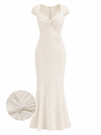 Creme 30er Meerjungfrauenkleid mit Spitze