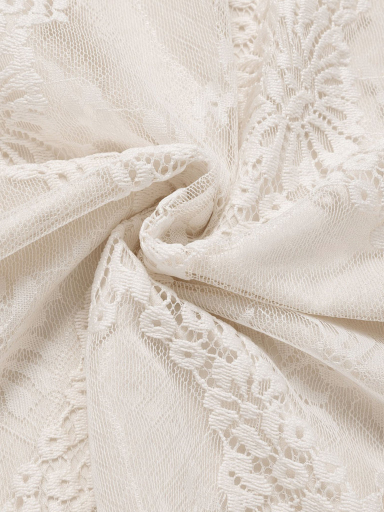 Cremefarbenes 30er Meerjungfrauenkleid mit Kappärmel und Spitze
