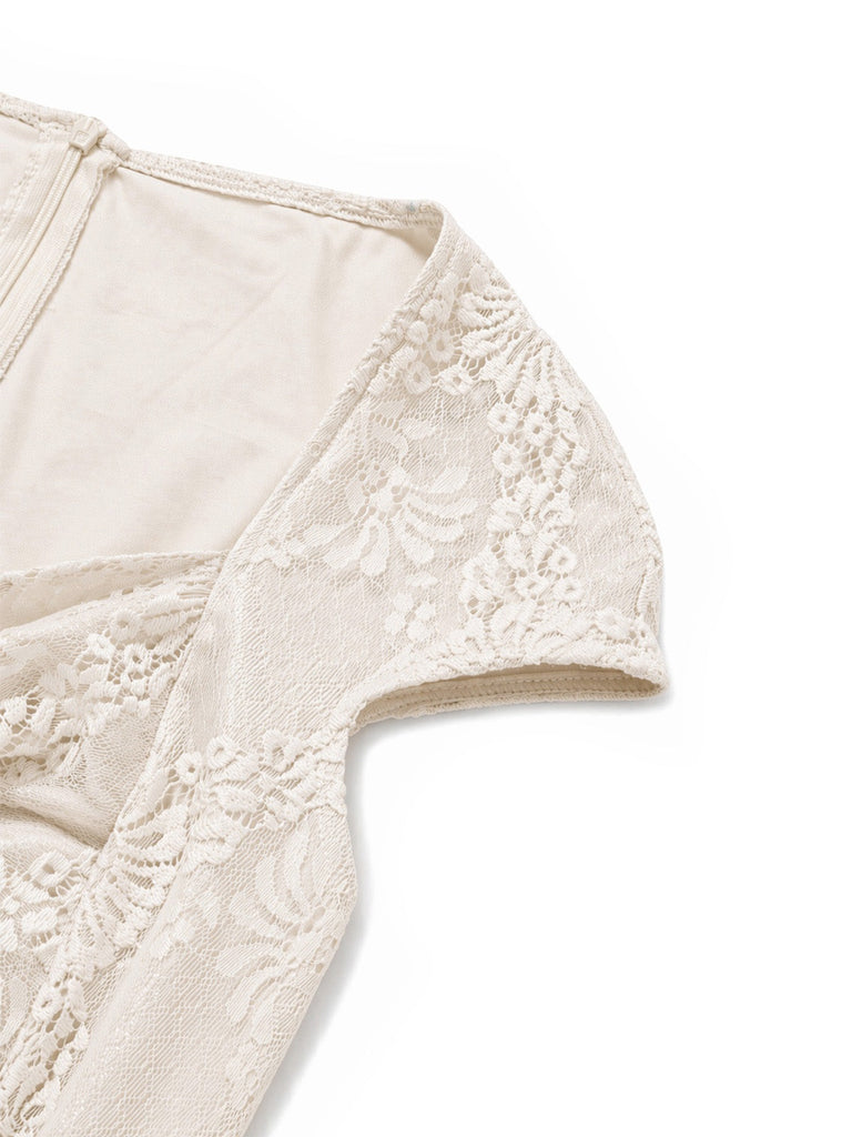 Cremefarbenes 30er Meerjungfrauenkleid mit Kappärmel und Spitze