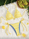 Gelb 80er Bikini-Set & Shorts mit Farbblock und Wendbar