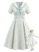 Gelbes & Blaues 50er Kleid mit Peter-Pan-Kragen und Schleife