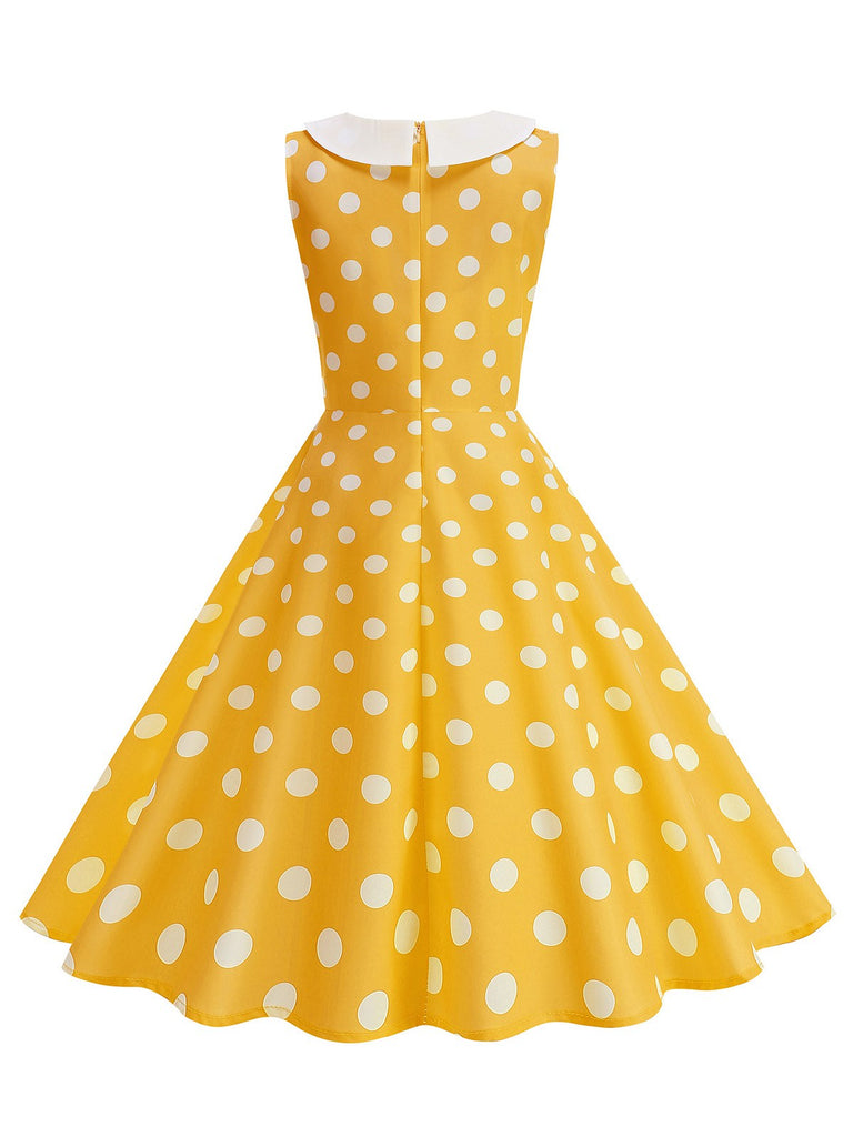 1950er Polka Dot Peter-Pan-Kragen Ärmelloses Kleid