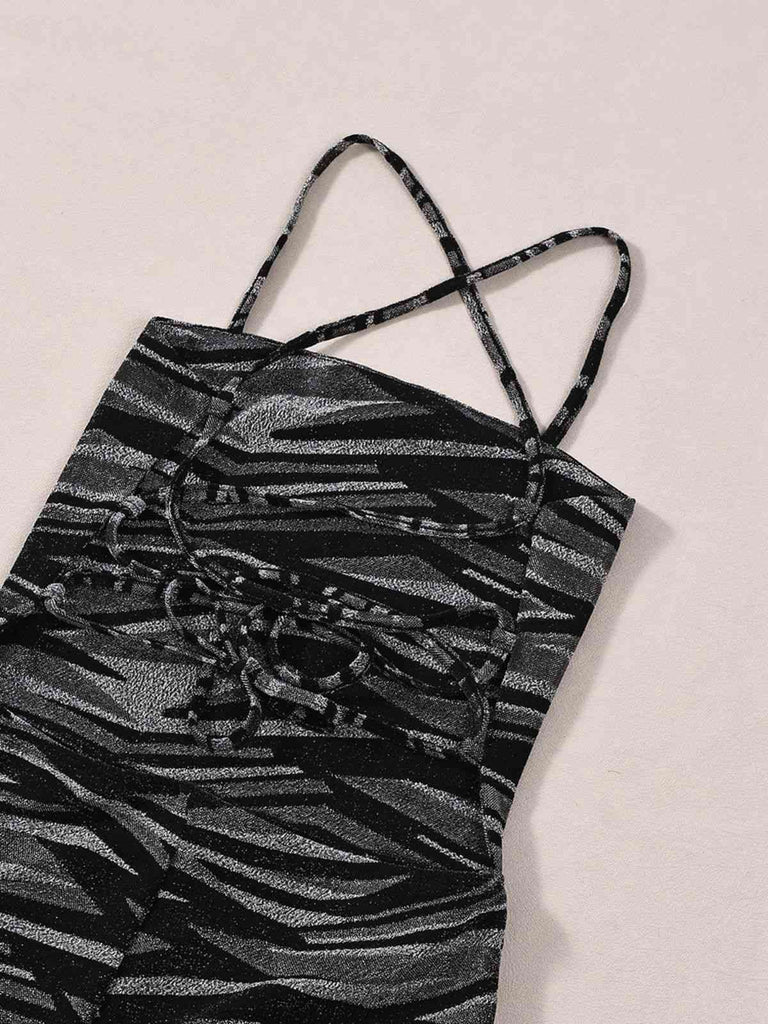 Zebra-Print Neckholder-Jumpsuit mit offenem Rücken