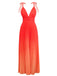 Orange 1930er Hosenträger V-Ausschnitt Gradient Plissiertes Maxi Kleid