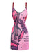 Rosa 2000er Slip Spitze Besatz Comic Druck Kleid