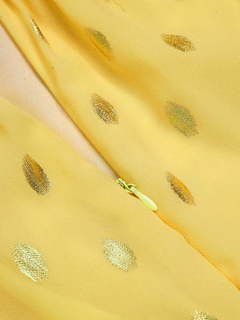 Gelb 1950er Spitze Patchwork Tupfen Kleid