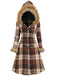 1940er Plaid Toggle Kunstpelzbesatz Hooded Mantel