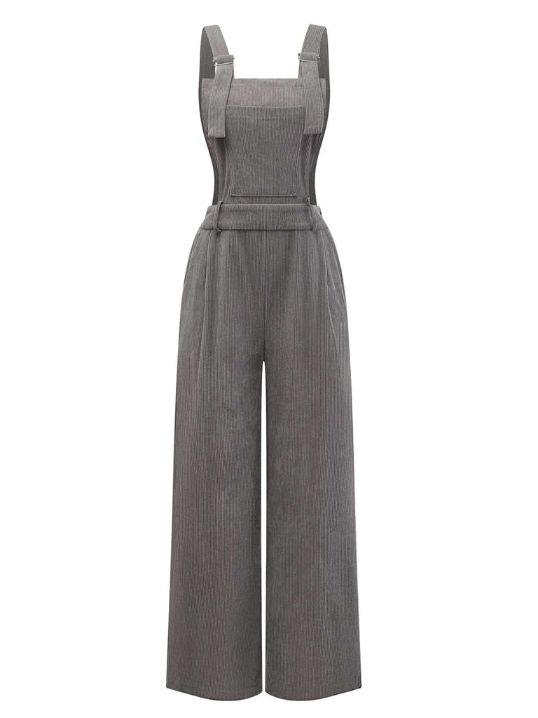 Grau 1940er Cord Weit-Bein Latzhose Jumpsuit