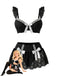 [Vorverkauf] Schwarz 1980er Spitze Bogen Maid Kostüm Loungewear Set