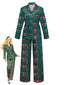 Grün 1940er Weihnachten Muster Pyjama Set